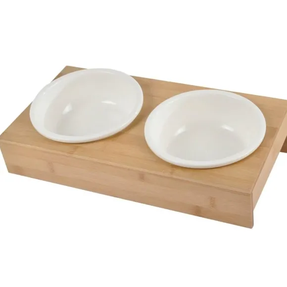 Ceramiczne miski dla psa 16 cm na bambusowym stojaku 6ANM058