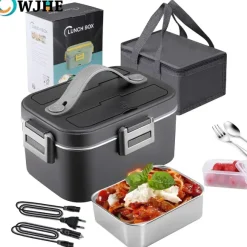Elektryczny pojemnik na lunch 2w1 OWJHE, szczelny, przenośny podgrzewacz do jedzenia 1.8 L, pojemnik na lunch do mikrofalówki z pojemnikiem ze stali nierdzewnej. 75W 1.8L