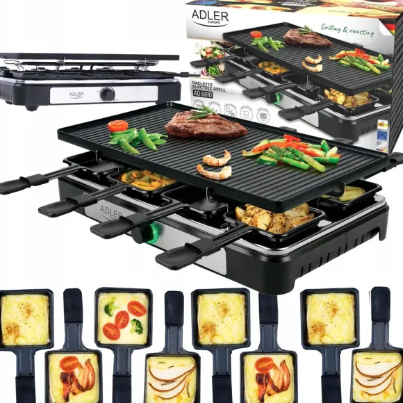 Grill elektryczny raclette XXL 1400W dla 8 osób dwustronna płyta szpatułki