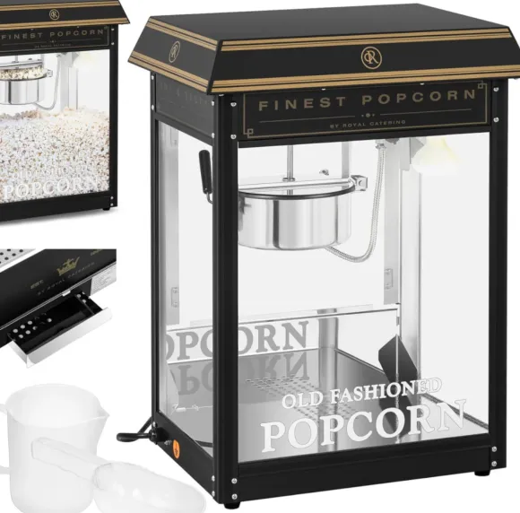 Maszyna automat urządzenie do prażenia popcornu retro TEFLON 1600 W 5-6 kg/h czarno-złota