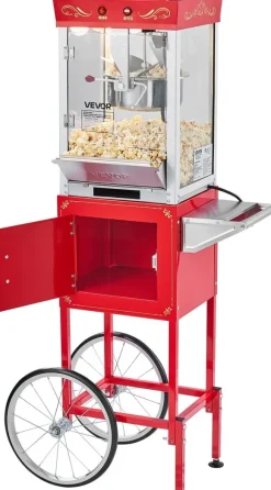 Maszynka do popcornu Maszyna do popcornu z wózkiem 800W 0,2kg styl kinowy czerwony