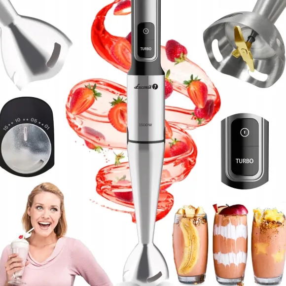 Mocny Blender Ręczny JK-1500 Ostrze Tytan Turbo Kruszy Lód 1500 W