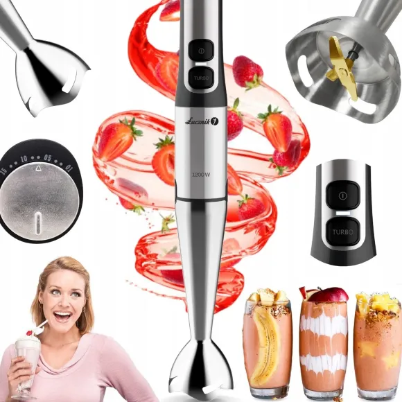 Mocny Blender Ręczny Łucznik JK-1200 Duży Kielich Turbo Kruszy Lód 1200 W