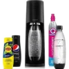 Saturator SODASTREAM Terra Black + nabój CO2 różowy 2 butelki Fuse 1l syropy (Pepsi, Lipton) Czarny