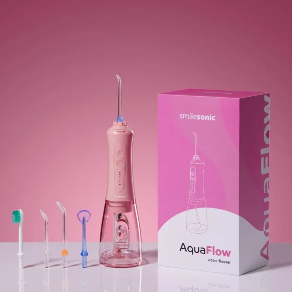 Smilesonic AquaFlow PINK irygator bezprzewodowy z 5 końcówkami