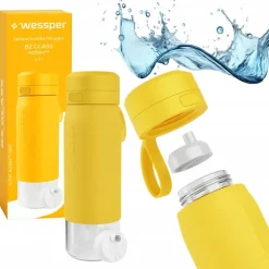 Szklana butelka do wody z filtrem Wessper B2 700ml żółty bidon filtrujący