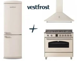 VestFrost Linia Beżowa - zestaw retro : kuchnia gazowo-elektryczna + okap + lodówka