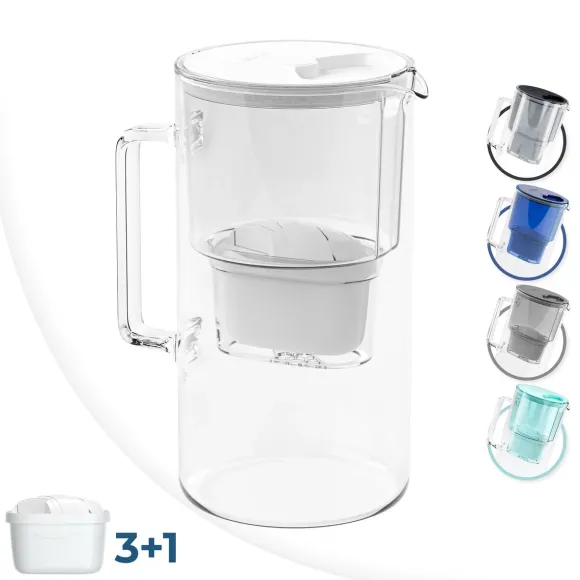 Wessper Aquamax Crystalline 2,5L Szklany Dzbanek Filtrujący + 4X Aquafloow Maxi Zamienny Wkład/Filtr Wody