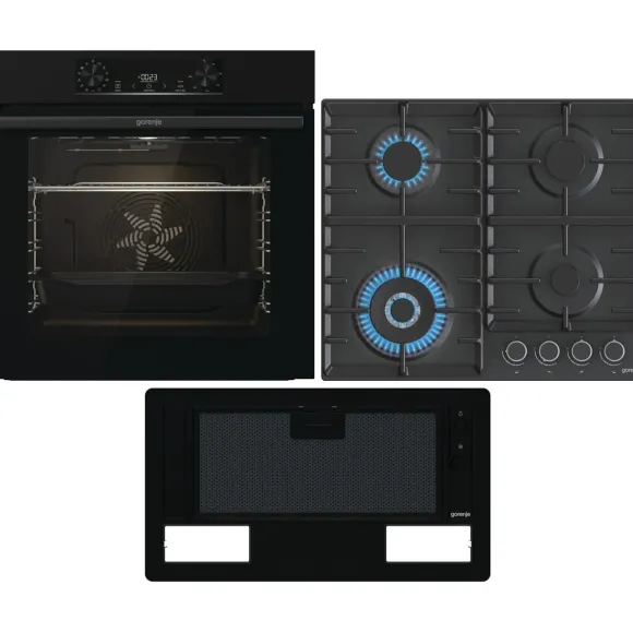 Zestaw AGD do zabudowy Gorenje Piekarnik elektryczny BOP6737E02BK + Płyta gazowa GW642AB + Okap wkład BHI681EB