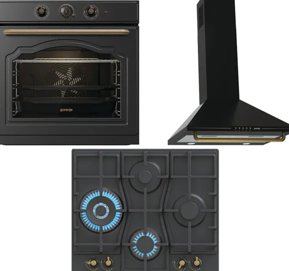 Zestaw AGD do zabudowy Gorenje Classico Piekarnik elektryczny BOS67371CLB + Płyta gazowa GW6D42CLB + Okap kominowy WHC63CLB